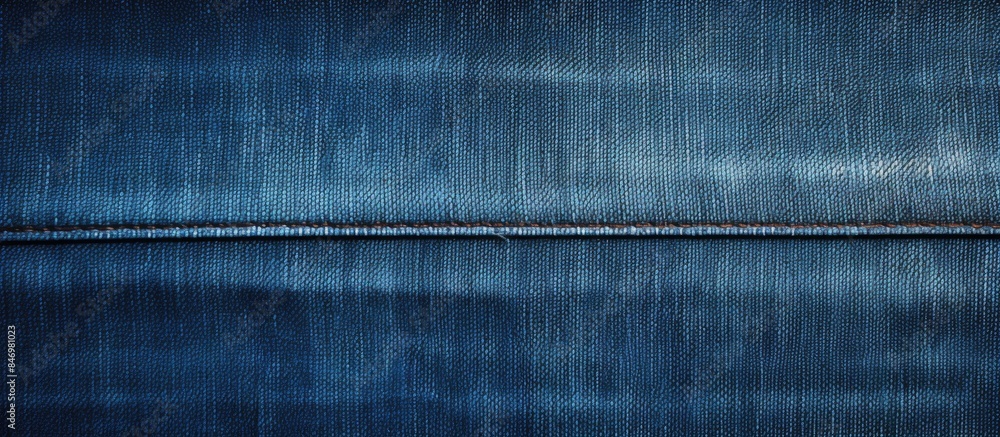 Poster Detailed texture close-up of blue denim fabric jeans on a dark background. with copy space image. Place for adding text or design