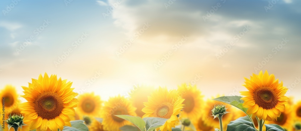 Leinwandbilder lush sunflowers extend across a vast field under the vibrant hues of a clear blue sky on a sunny day
