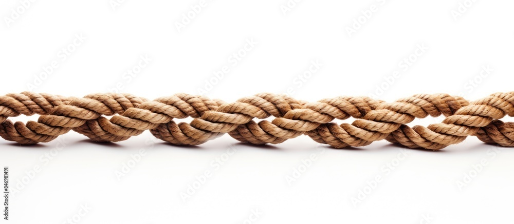 Aufkleber Detail shot showcasing a white ship rope against a simple white backdrop, focusing on the texture and details of the rope. with copy space image. Place for adding text or design