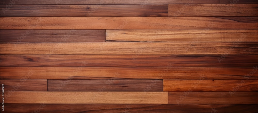 Poster close-up of a wooden floor featuring a rich brown stain. top view showcasing modern wood texture as 