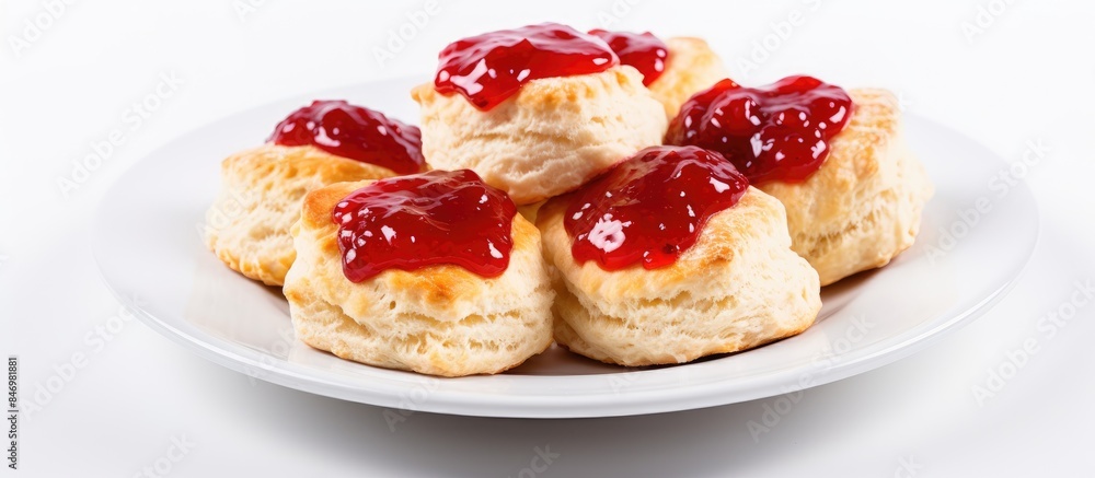 Fototapete biscuits with sweet jam generously spread on top, displayed on a plate. with copy space image. place