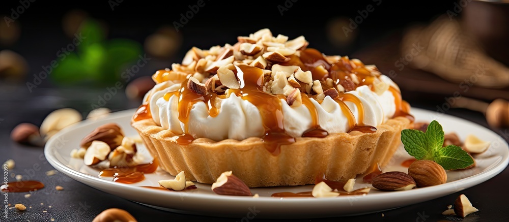 Fototapete indulge in a sweet treat featuring a blend of nuts and caramel sauce served on a plate for a delight