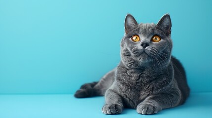 Gray cat on the blue background British shorthair cat : Generative AI
