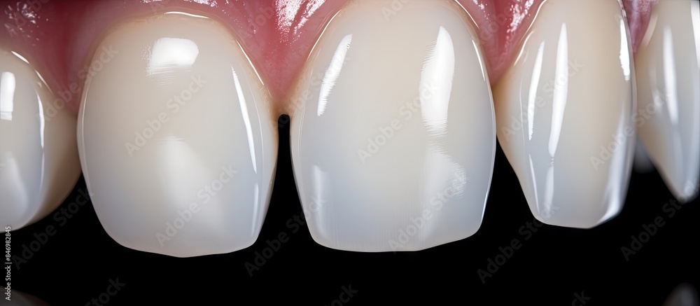 Aufkleber Closeup view of a single tooth with a missing toothbrush, highlighting the need for dental care. with copy space image. Place for adding text or design