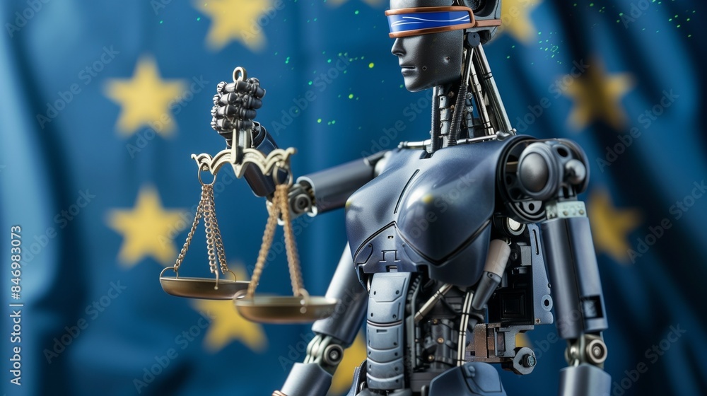 Poster a stack of documentation on a wooden table with written ai regulation, highlighting eu laws and poli