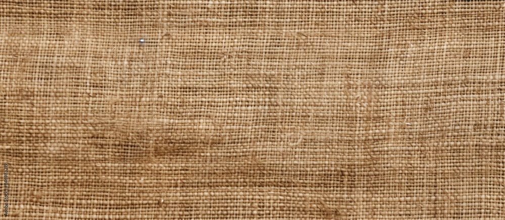 Aufkleber Close-up view showing the texture of beige burlap fabric with a small hole in the middle. with copy space image. Place for adding text or design