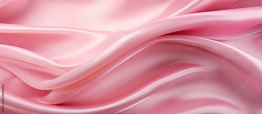 Poster A detailed view of a smooth and luxurious pink silk fabric, perfect for backgrounds or elegant designs. with copy space image. Place for adding text or design