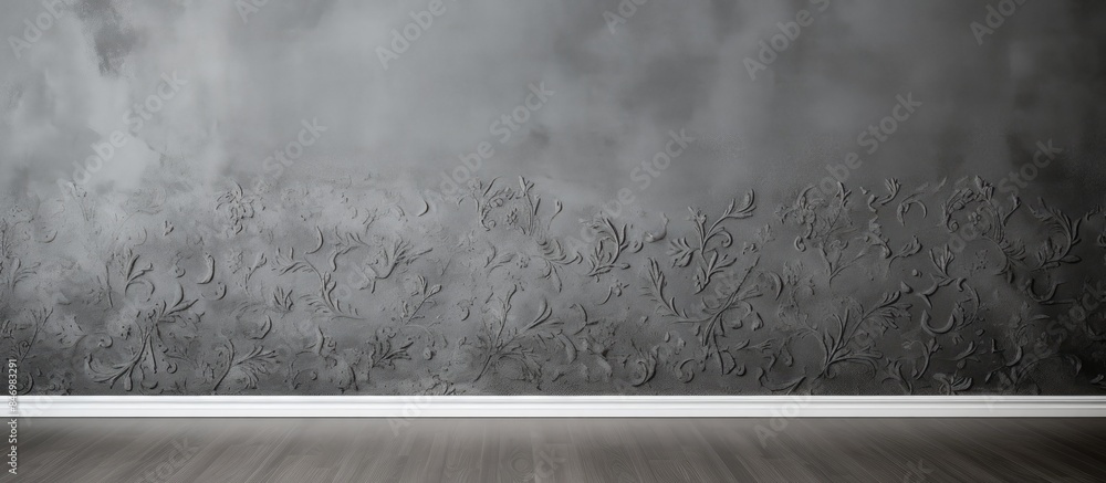Poster Monochromatic photo showcasing a wooden floor in front of a wall, creating a simple and elegant backdrop. with copy space image. Place for adding text or design