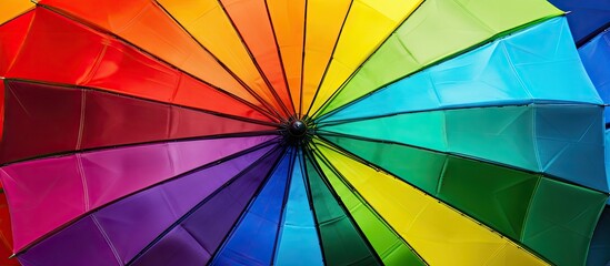 Fototapeta premium Vibrantly colored umbrella featuring a black handle juxtaposed with a contrasting white handle. with copy space image. Place for adding text or design