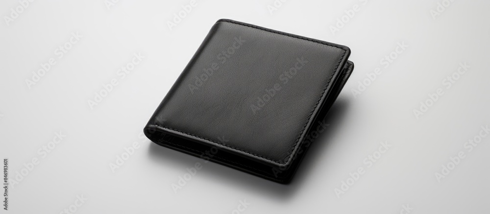 Aufkleber Close-up shot of a unique small black leather wallet placed on a plain white surface. with copy space image. Place for adding text or design