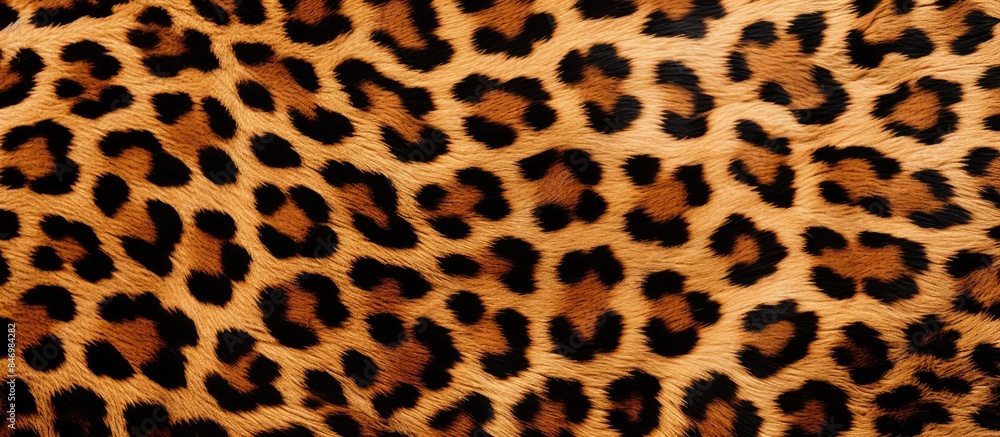 Aufkleber Detailed view of a fabric pattern with a striking black and brown leopard print design. with copy space image. Place for adding text or design