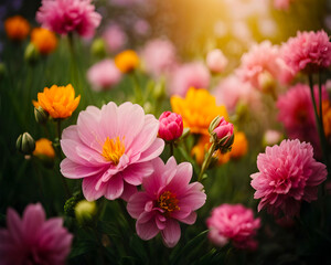Fototapeta premium Beautiful flower Rose, Cosmos and orenge color