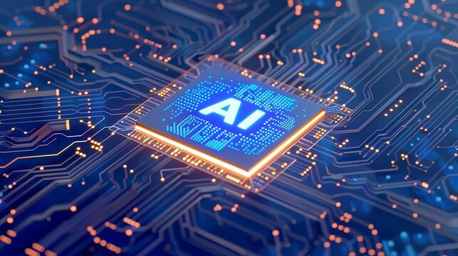 powerful computer processor on motherboard, Technology AI concept 