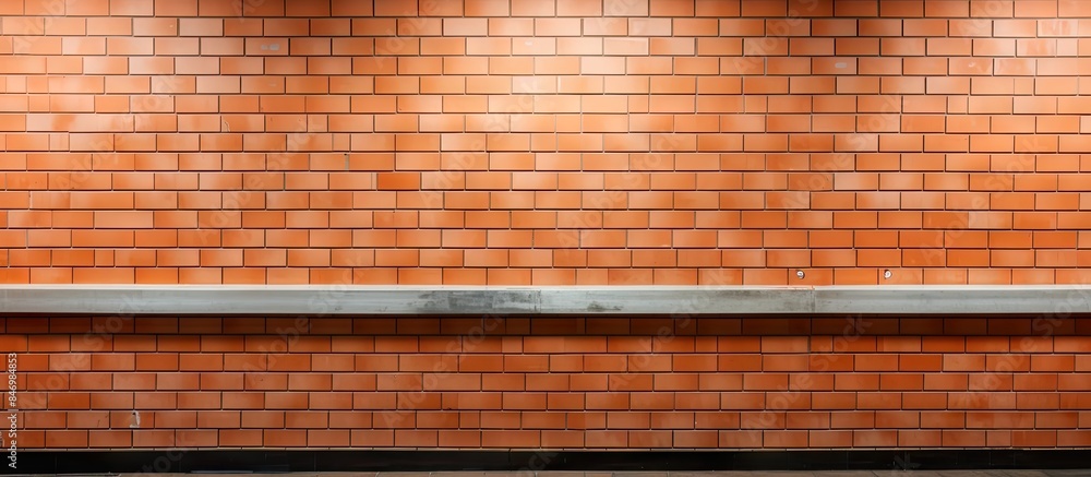 Poster Bench inside a public restroom captured in a close up view, showcasing a brick wall in the background. with copy space image. Place for adding text or design