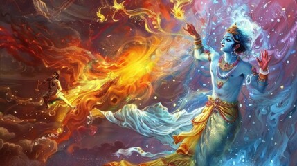 Illustration of an Indian festival celebrating the birth of Lord Krishna. Gokulashtami and Dahi handi. Ai generated image