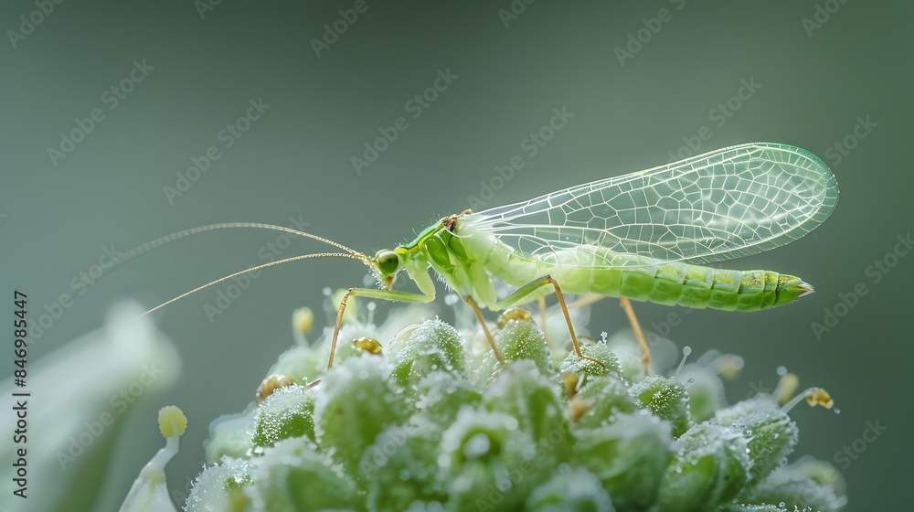 Aufkleber green lacewing chrysopa perla hunting for aphids it is an insect in the chrysopidae family the larva