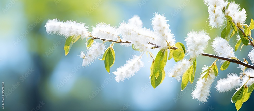 Leinwandbilder delicate white flower nestled on a branch with lush green foliage in a summer setting. with copy spa