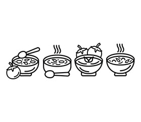 bowl of vegetables soup icons vector design symbol line black white illustration collections sets