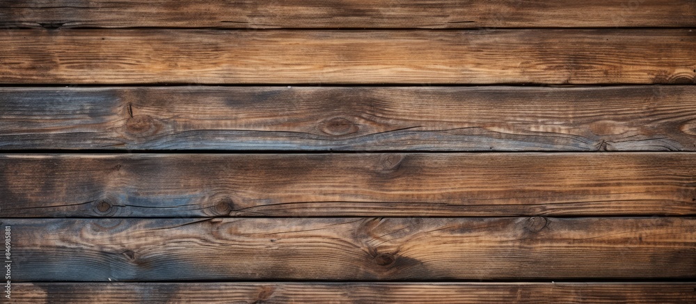 Poster Old wooden textures create a dark brown stained wall background with a fence-like appearance. with copy space image. Place for adding text or design
