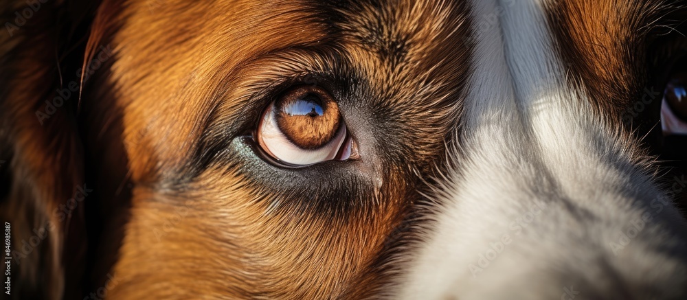 Aufkleber A detailed close-up shot showcasing the expressive eyes of a Saint Bernard dog, capturing their attentive gaze and unique features. with copy space image. Place for adding text or design