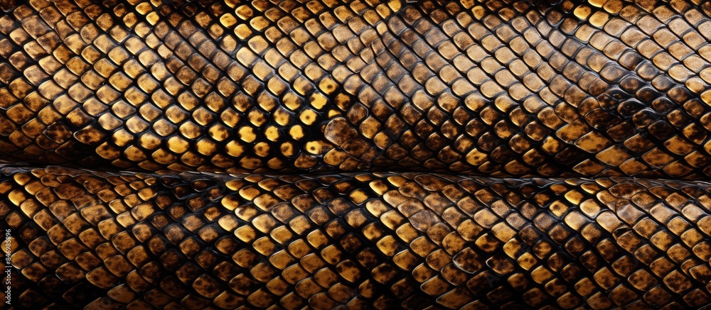 Poster Detailed close-up of snake skin featuring a beautiful golden pattern, creating a luxurious and exotic textile design. with copy space image. Place for adding text or design