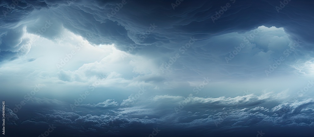 Poster the sky is filled with majestic pre-threatening clouds looming over a boat floating on the water. wi