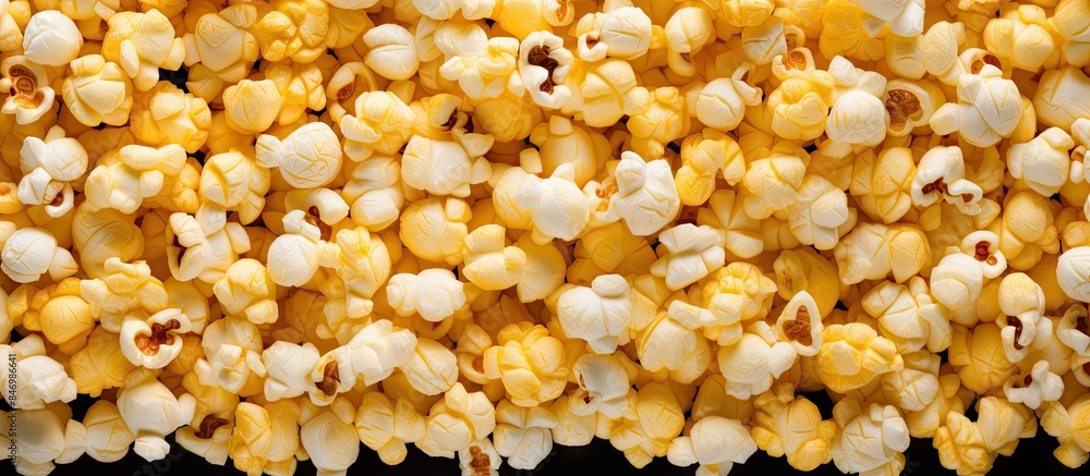 Poster close-up view of a pile of corn kernels on a black surface, providing a textured background. with co