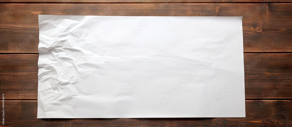 Aufkleber Crumpled white paper placed on a wooden table, creating a textured look and contrast. with copy space image. Place for adding text or design