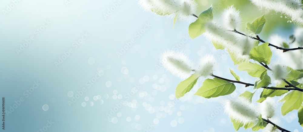 Poster summer foliage of a poplar tree displaying fuzzy branches and leaves during the warm season. with co