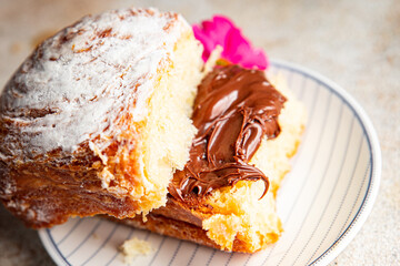 sweet bun chocolate spread fresh cooking appetizer meal food snack on the table copy space food background rustic top view