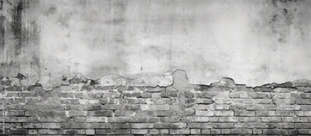 Poster weathered brick wall provides a textured background, featuring a vibrant fire hydrant beside it. wit