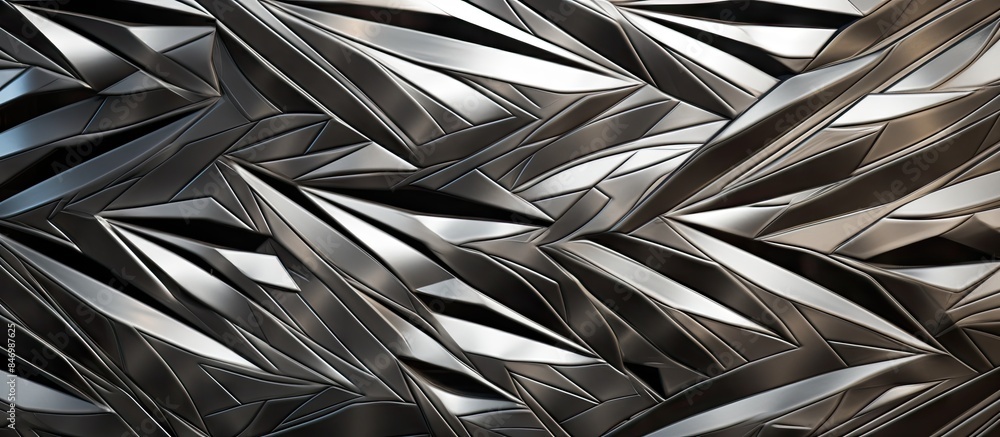 Poster Close-up of a surface abundant with metal, showcasing the textured aluminum cladding of a building with an abstract pattern design. with copy space image. Place for adding text or design