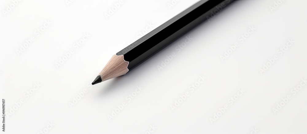Poster Pencil creating a bold, black mark on a blank white paper in extreme close-up. with copy space image. Place for adding text or design