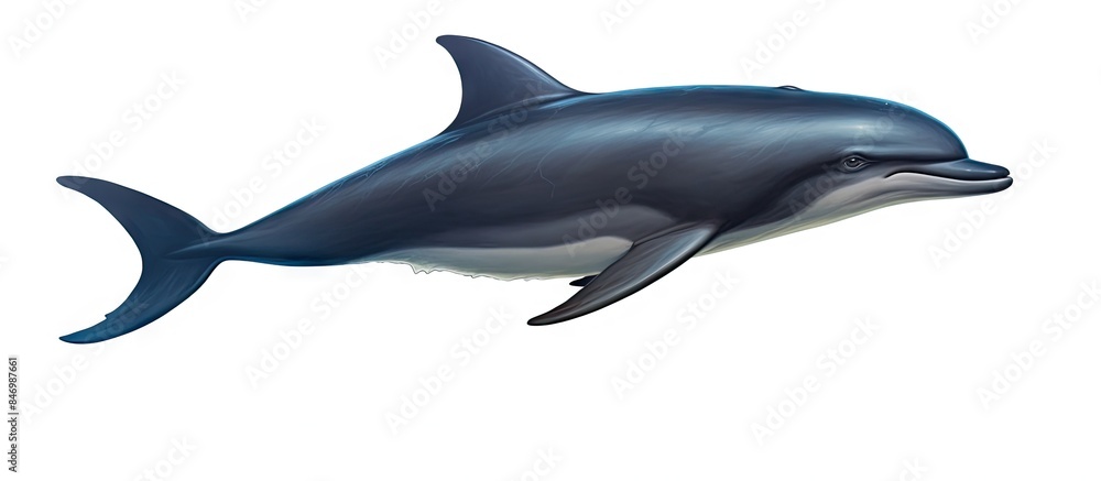 Poster Elongated-tailed and long-nosed dolphin swimming gracefully in the ocean. with copy space image. Place for adding text or design