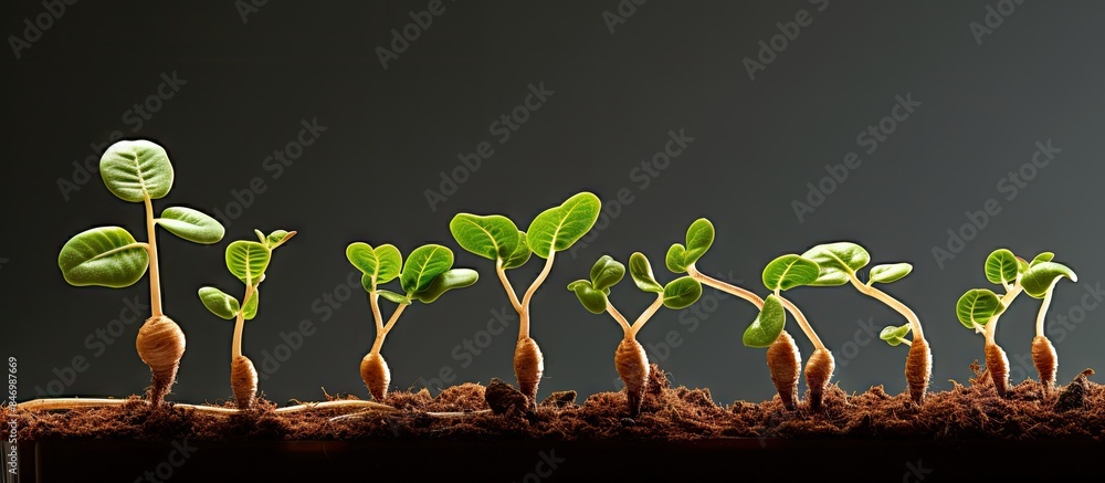 Aufkleber Various tiny plants emerging from the ground in a vibrant display of growth and renewal. with copy space image. Place for adding text or design