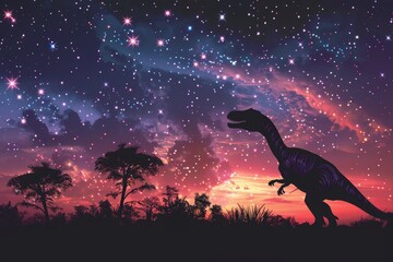 dinosaur background with dinosaurs and sparkling meteor showers