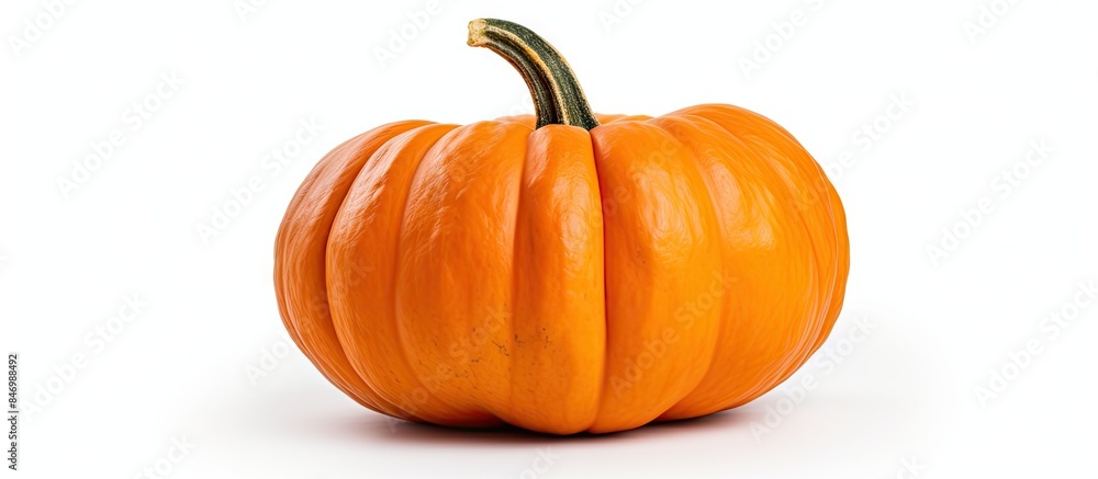 Leinwandbilder a small pumpkin sits alone on a bright white tabletop. with copy space image. place for adding text 