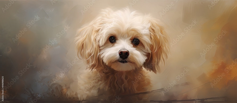 Poster Adorable pet portrait featuring a dog with a melancholic look on its face, capturing its cuteness and emotion. with copy space image. Place for adding text or design