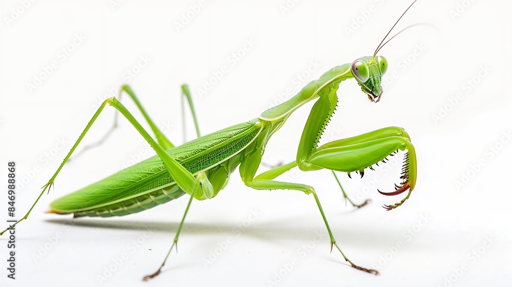 Poster mantis green isolated on white background : generative ai