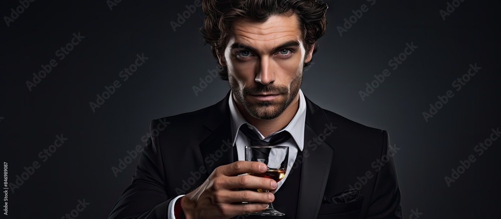 Poster Professional in formal attire savoring wine drink. with copy space image. Place for adding text or design