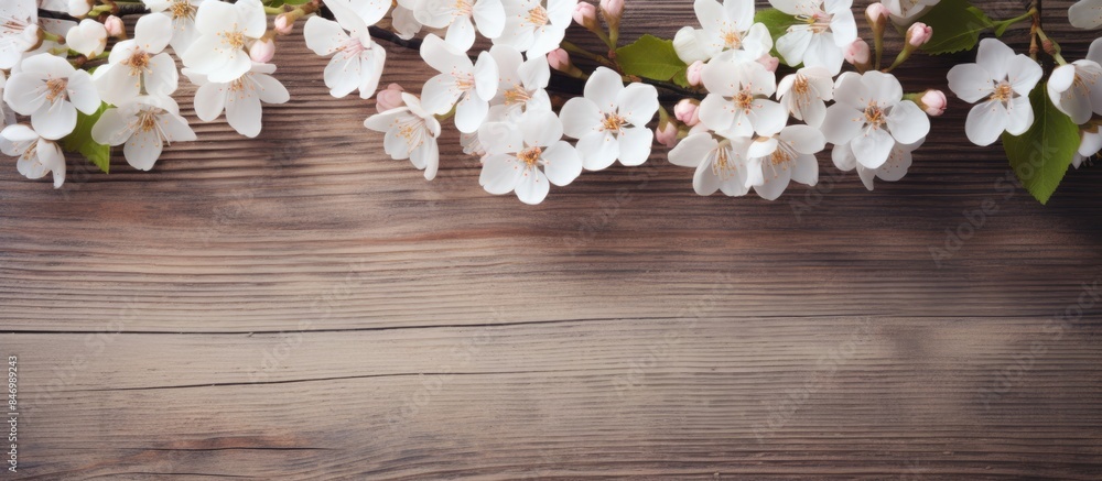 Leinwandbilder close-up view of a tree branch with delicate white flowers blooming on it. with copy space image. pl