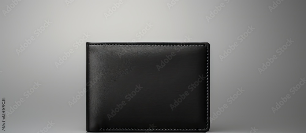 Poster Simple black leather wallet featuring a card holder, set against a muted gray background. with copy space image. Place for adding text or design