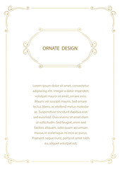 Elegant ornate element for Vector ornamental decorative fdesign template, place for text.
