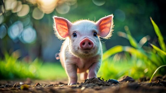 Cute minipig with nature in the background