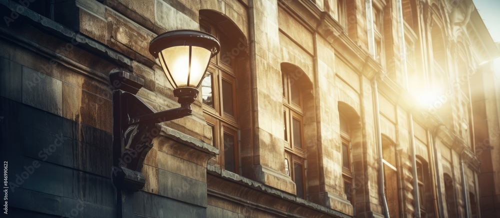 Aufkleber Sunlight shining through a window casting light on a street light attached to a building. with copy space image. Place for adding text or design