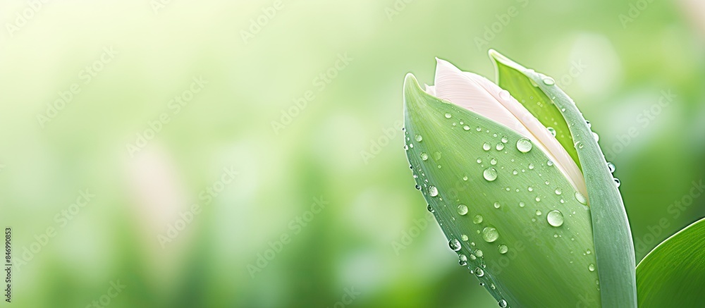 Aufkleber lush foliage displaying dew drops, showcasing the beauty of nature. with copy space image. place for