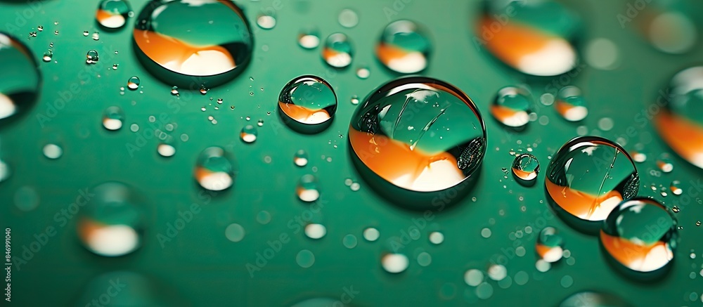 Fototapete close-up of a green textured surface covered with small water droplets, highlighting the intricate d
