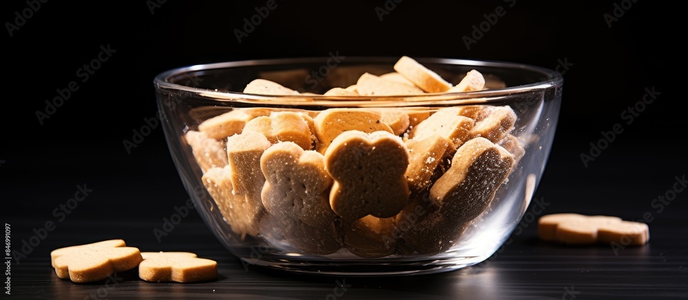Fototapete homemade canine snacks placed in a transparent glass bowl. with copy space image. place for adding t