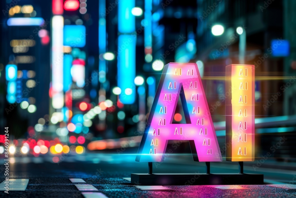 Aufkleber vibrant ai digital interface with glowing neon lights, highlighting technological innovation and adv