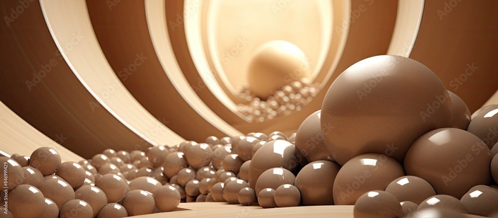 Poster Numerous spherical objects fill a well-lit room, creating a mesmerizing scene of illumination and color. with copy space image. Place for adding text or design